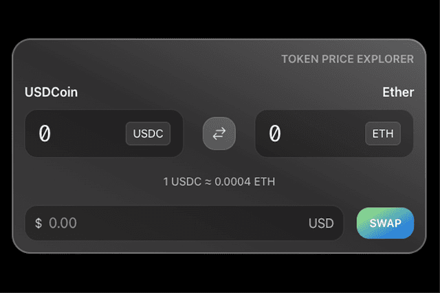 Token price explorer UI converting USDC to ETH.